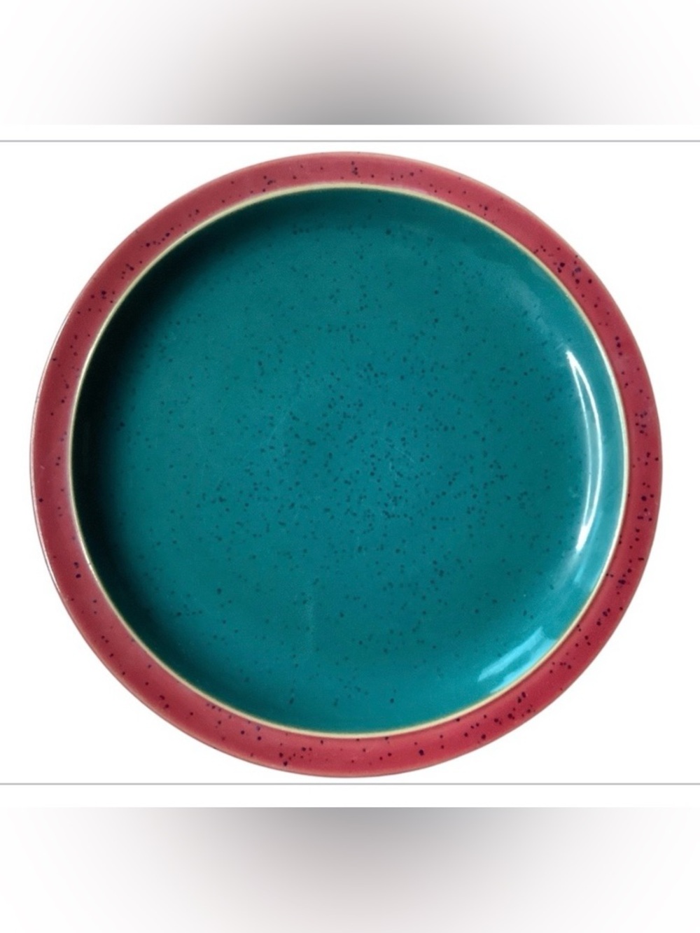 Vintage Denby Harlequin Speckled Stoneware Salad Plate Green Red Edge Rim